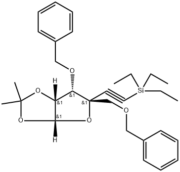 β-L-lyxo-Hex-5-ynofuranose, 5,6-dideoxy-1,2-O-(1-methylethylidene)-4-C-[(phenylmethoxy)methyl]-3-O-(phenylmethyl)-6-(triethylsilyl)- Structure