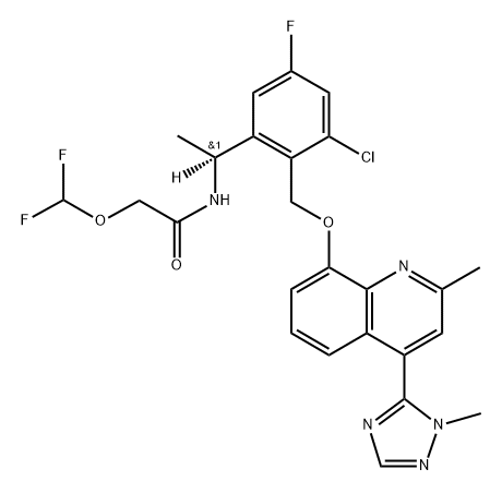 Acetamide, N-[(1S)-1-[3-chloro-5-fluoro-2-[[[2-methyl-4-(1-methyl-1H-1,2,4-triazol-5-yl)-8-quinolinyl]oxy]methyl]phenyl]ethyl-1-d]-2-(difluoromethoxy)- Structure