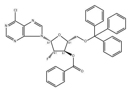 9H-Purine, 9-[3-O-benzoyl-2-deoxy-2-fluoro-5-O-(triphenylmethyl)-β-D-arabinofuranosyl]-6-chloro- 구조식 이미지