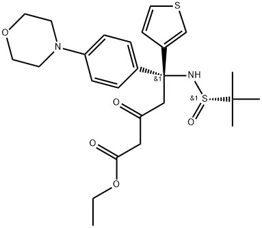 (R)-ethyl 5-((S)-1,1-dimethylethylsulfinamido)-5-(4-morpholinophenyl)-3-oxo-5-(thiophen-3-yl)pentanoate Structure