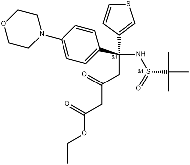 (S)-ethyl 5-((S)-1,1-dimethylethylsulfinamido)-5-(4-morpholinophenyl)-3-oxo-5-(thiophen-3-yl)pentanoate Structure