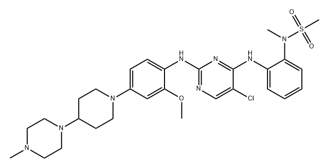 N-[2-[[5-Chloro-2-[[2-methoxy-4-[4-(4-methyl-1-piperazinyl)-1-piperidinyl]phenyl]amino]-4-pyrimidinyl]amino]phenyl]-N-methylmethanesulfonamide 구조식 이미지