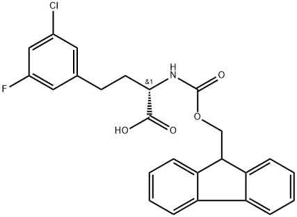 Benzenebutanoic acid, 3-chloro-α-[[(9H-fluoren-9-ylmethoxy)carbonyl]amino]-5-fluoro-, (αS)- Structure