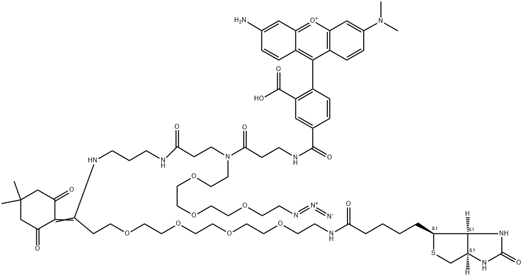 Biotin-PEG4-Dde-TAMRA-PEG3-Azide Structure