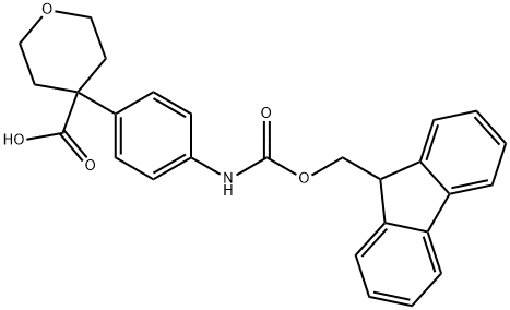 4-(4-Fmoc-amino-phenyl)-tetrahydro-pyran-4-carboxylic acid Structure