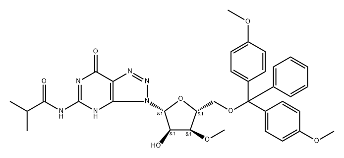 Propanamide, N-?[3-?[5-?O-?[bis(4-?methoxyphenyl)?phenylmethyl]?-?3-?O-?methyl-?β-?D-?ribofuranosyl]?-?6,?7-?dihydro-?7-?oxo-?3H-?1,?2,?3-?triazolo[4,?5-?d]?pyrimidin-?5-?yl]?-?2-?methyl- Structure