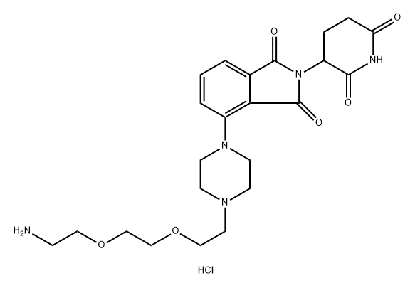 1H-Isoindole-1,3(2H)-dione, 4-[4-[2-[2-[2-(2-aminoethoxy)ethoxy]ethoxy]ethyl]-1-piperazinyl]-2-(2,6-dioxo-3-piperidinyl)-, hydrochloride (1:1) Structure