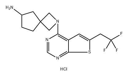 2-Azaspiro[3.4]octan-6-amine, 2-[6-(2,2,2-trifluoroethyl)thieno[2,3-d]pyrimidin-4-yl]-, hydrochloride (1:1) Structure