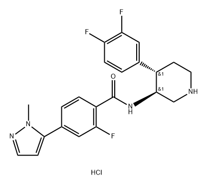 Benzamide, N-[(3S,4S)-4-(3,4-difluorophenyl)-3-piperidinyl]-2-fluoro-4-(1-methyl-1H-pyrazol-5-yl)-, hydrochloride (1:1) 구조식 이미지