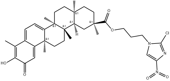 24,25,26-Trinoroleana-1(10),3,5,7-tetraen-29-oic acid, 3-hydroxy-9,13-dimethyl-2-oxo-, 3-(2-chloro-4-nitro-1H-imidazol-1-yl)propyl ester, (9β,13α,14β,20α)- Structure