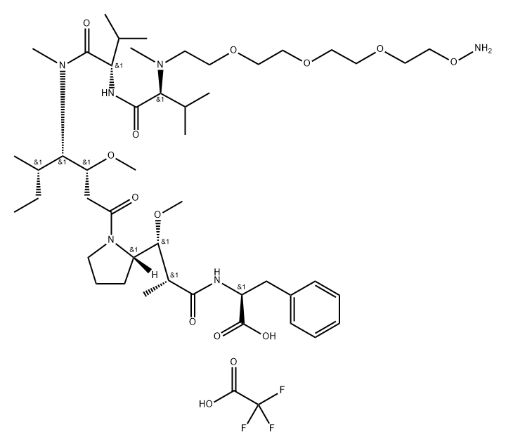 L-Phenylalanine, N-[2-[2-[2-[2-(aminooxy)ethoxy]ethoxy]ethoxy]ethyl]-N-methyl-L-valyl-L-valyl-(3R,4S,5S)-3-methoxy-5-methyl-4-(methylamino)heptanoyl-(αR,βR,2S)-β-methoxy-α-methyl-2-pyrrolidinepropanoyl-, 2,2,2-trifluoroacetate (1:2) Structure