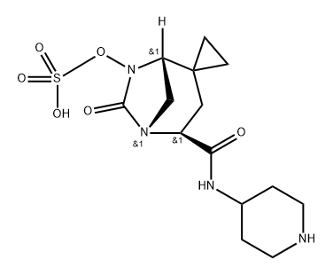 (1R,4S)-6-oxo-4-(piperidin-4-ylaminoformyl)-5,7-diazaspiro[bicyclo[3.2.1]octane-2,1'-cyclopropane]-7-ylsulfuric acid 구조식 이미지