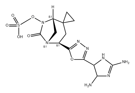 [(2S,5R)-2-[5-(2,5-diamino-4,5-dihydro-1H-imidazol-4-yl)-1,3,4-oxadiazol-2-yl]-7-oxospiro[1,6-diazabicyclo[3.2.1]octane-4,1'-cyclopropane]-6-yl] hydrogen sulfate Structure