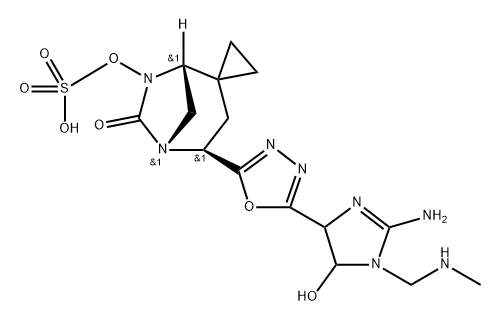 [(2S,5R)-2-[5-[2-amino-5-hydroxy-1-(methylaminomethyl)-4,5-dihydroimidazol-4-yl]-1,3,4-oxadiazol-2-yl]-7-oxospiro[1,6-diazabicyclo[3.2.1]octane-4,1'-cyclopropane]-6-yl] hydrogen sulfate 구조식 이미지