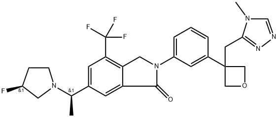 1H-?Isoindol-?1-?one, 6-?[(1R)?-?1-?[(3S)?-?3-?fluoro-?1-?pyrrolidinyl]?ethyl]?-?2,?3-?dihydro-?2-?[3-?[3-?[(4-?methyl-?4H-?1,?2,?4-?triazol-?3-?yl)?methyl]?-?3-?oxetanyl]?phenyl]?-?4-?(trifluoromethyl)?- Structure