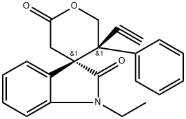 (3S,5′R)-1-Ethyl-5′-ethynyl-5′,6′-dihydro-5′-phenylspiro[3H-indole-3,4′-[4H]pyran]-2,2′(1H,3′H)-dione Structure