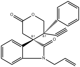 (3S,5′R)-5′-Ethynyl-5′,6′-dihydro-5′-phenyl-1-(2-propen-1-yl)spiro[3H-indole-3,4′-[4H]pyran]-2,2′(1H,3′H)-dione Structure