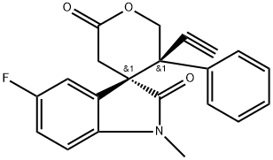 (3S,5′R)-5′-Ethynyl-5-fluoro-5′,6′-dihydro-1-methyl-5′-phenylspiro[3H-indole-3,4′-[4H]pyran]-2,2′(1H,3′H)-dione Structure