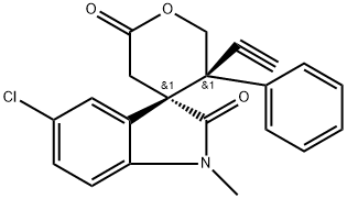 (3S,5′R)-5-Chloro-5′-ethynyl-5′,6′-dihydro-1-methyl-5′-phenylspiro[3H-indole-3,4′-[4H]pyran]-2,2′(1H,3′H)-dione Structure