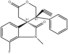 (3S,5′R)-5′-Ethynyl-7-fluoro-5′,6′-dihydro-1-methyl-5′-phenylspiro[3H-indole-3,4′-[4H]pyran]-2,2′(1H,3′H)-dione Structure