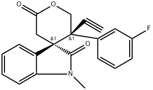 (3S,5′R)-5′-Ethynyl-5′-(3-fluorophenyl)-5′,6′-dihydro-1-methylspiro[3H-indole-3,4′-[4H]pyran]-2,2′(1H,3′H)-dione Structure