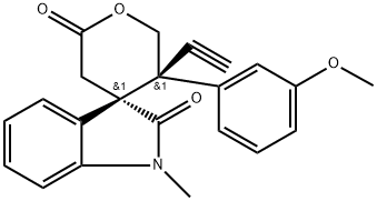 (3S,5′R)-5′-Ethynyl-5′,6′-dihydro-5′-(3-methoxyphenyl)-1-methylspiro[3H-indole-3,4′-[4H]pyran]-2,2′(1H,3′H)-dione Structure