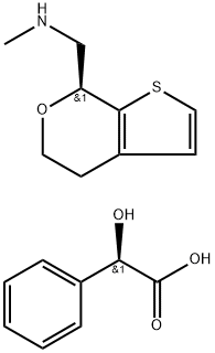 Benzeneacetic acid, α-hydroxy-, (αR)-, compd. with (7S)-4,7-dihydro-N-methyl-5H-thieno[2,3-c]pyran-7-methanamine (1:1) Structure