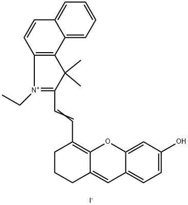 1H-Benz[e]indolium, 2-[2-(2,3-dihydro-6-hydroxy-1H-xanthen-4-yl)ethenyl]-3-ethyl-1,1-dimethyl-, iodide (1:1) Structure