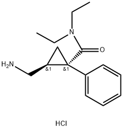 Cyclopropanecarboxamide, 2-(aminomethyl)-N,N-diethyl-1-phenyl-, hydrochloride (1:1), (1S,2S)- Structure