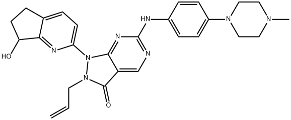 3H-Pyrazolo[3,4-d]pyrimidin-3-one, 1-(6,7-dihydro-7-hydroxy-5H-cyclopenta[b]pyridin-2-yl)-1,2-dihydro-6-[[4-(4-methyl-1-piperazinyl)phenyl]amino]-2-(2-propen-1-yl)- (ACI) Structure