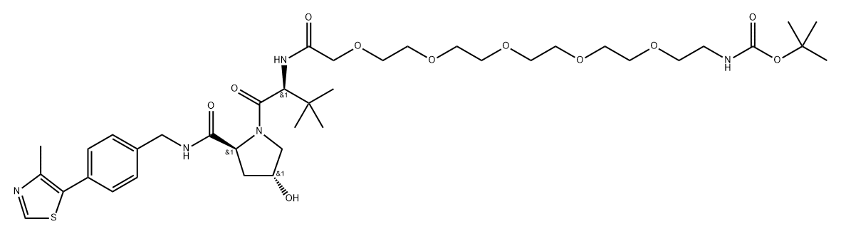 tert-butyl ((S)-19-((2S,4R)-4-hydroxy-2-((4-(4-methylthiazol-5-yl)benzyl)carbamoyl)pyrrolidine-1-carbonyl)-20,20-dimethyl-17-oxo-3,6,9,12,15-pentaoxa-18-azahenicosyl)carbamate 구조식 이미지