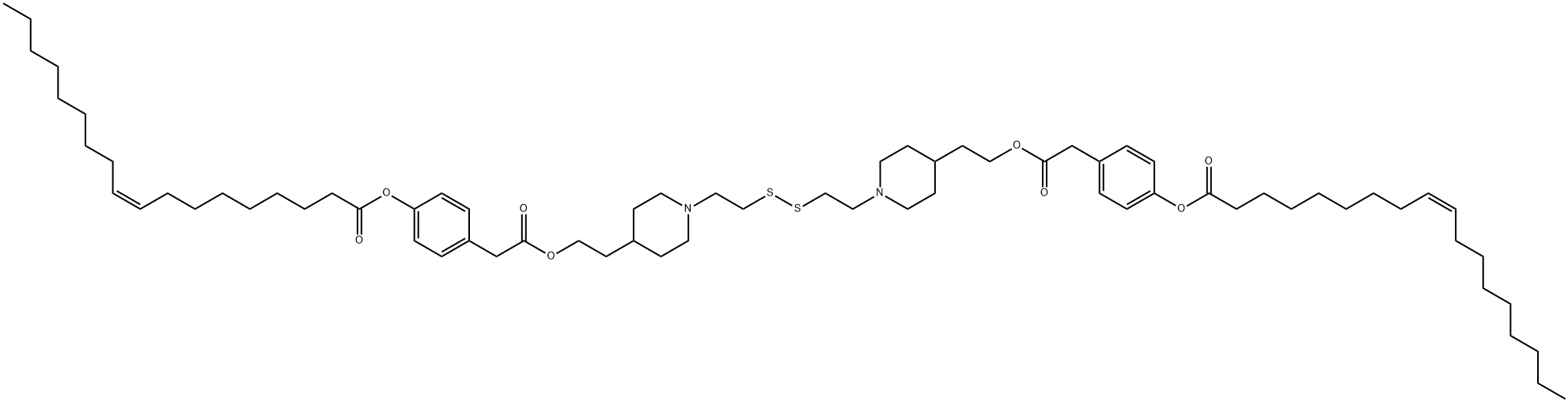 Benzeneacetic acid, 4-[[(9Z)-1-oxo-9-octadecen-1-yl]oxy]-, 1,1'-[dithiobis(2,1-ethanediyl-1,4-piperidinediyl-2,1-ethanediyl)] ester Structure