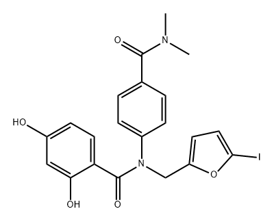 N-[4-(dimethylcarbamoyl)phenyl]-2,4-dihydroxy-N-
[(5-iodofuran-2-yl)methyl]benzamide Structure