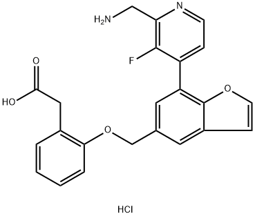 2-(2-((7-(2-(aminomethyl)-3-fluoropyridin-4-yl)benzofuran-5-yl)methoxy)phenyl)acetic acid HCL Structure