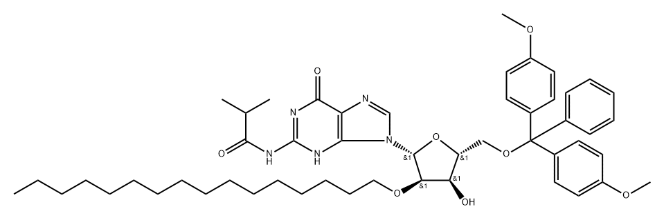 N2-iBu-5’-O-DMTr-2’-O-hexadecanyl guanosine 구조식 이미지