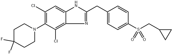 4,6-Dichloro-2-(4-cyclopropylmethanesulfonyl-benzyl)-5-(4,4-difluoro-piperidin-1-yl)-1H-benzoimidazole Structure