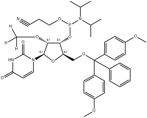 (2R,3R,4R,5R)-2-((bis(4-methoxyphenyl)(phenyl)methoxy)methyl)-5-(2,4-dioxo-3,4-Dihydropyrimidine-1(2H)-yl)-4-(methoxy-d3)tetrahydrofuran-3-yl(2-cyanoethyl)diisopropyl phosphoramidite Structure