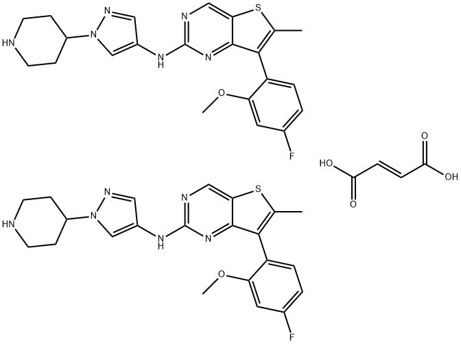 Thieno[3,2-d]pyrimidin-2-amine, 7-(4-fluoro-2-methoxyphenyl)-6-methyl-N-[1-(4-piperidinyl)-1H-pyrazol-4-yl]-, (2E)-2-butenedioate (2:1) Structure