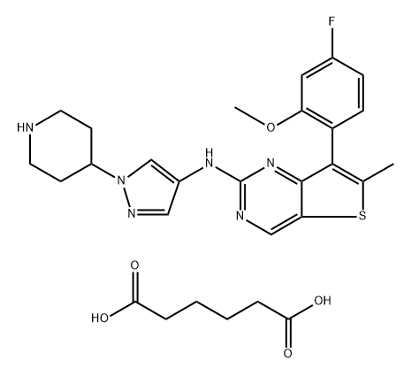 Hexanedioic acid, compd. with 7-(4-fluoro-2-methoxyphenyl)-6-methyl-N-[1-(4-piperidinyl)-1H-pyrazol-4-yl]thieno[3,2-d]pyrimidin-2-amine (1:2) 구조식 이미지