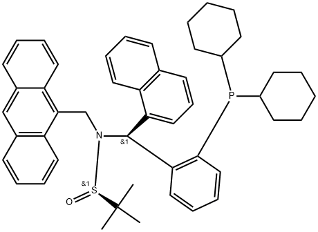 2-Propanesulfinamide, N-(9-anthracenylmethyl)-N-[(S)-[2-(dicyclohexylphosphino)phenyl]-1-naphthalenylmethyl]-2-methyl-, [S(R)]- Structure