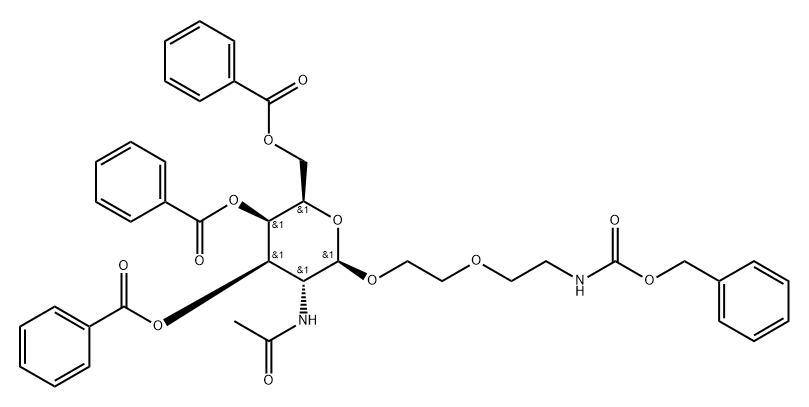Carbamic acid, N-[2-[2-[[3,4,6-tri-O-benzoyl-2-(acetylamino)-2-deoxy-β-D-galactopyranosyl] oxy] ethoxy]ethyl]-, phenylmethyl ester Structure