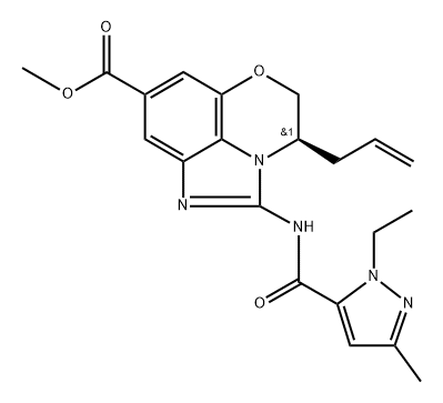 (R)-3-Allyl-2-[(2-ethyl-5-methyl-2H-pyrazole-3-carbonyl)-amino]-3,4-dihydro-5-oxa-1,2a-diaza-acenaphthylene-7-carboxylic acid methyl ester Structure