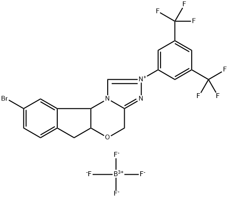 4H,6H-Indeno[2,1-b][1,2,4]triazolo[4,3-d][1,4]oxazinium, 2-[3,5-bis(trifluoromethyl)phenyl]-9-bromo-5a,10b-dihydro-, tetrafluoroborate(1-) (1:1) 구조식 이미지