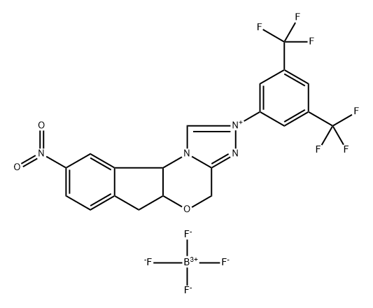 4H,6H-Indeno[2,1-b][1,2,4]triazolo[4,3-d][1,4]oxazinium, 2-[3,5-bis(trifluoromethyl)phenyl]-5a,10b-dihydro-9-nitro-, tetrafluoroborate(1-) (1:1) Structure