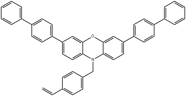 3,7-Bis([1,1′-biphenyl]-4-yl)-10-[(4-ethenylphenyl)methyl]-10H-phenoxazine Structure