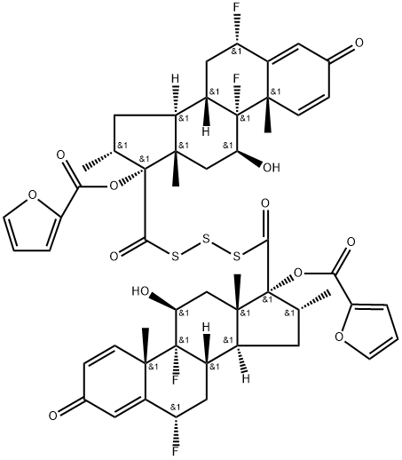 Androsta-1,4-dien-3-one, 17,17'-(trithiodicarbonyl)bis[6,9-difluoro-17-[(2-furanylcarbonyl)oxy]-11-hydroxy-16-methyl-, (6α,11β,16α,17α)-(6'α,11'β,16'α,17'α)- Structure