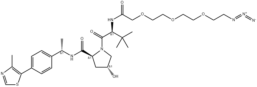 L-Prolinamide, N-[2-[2-[2-(2-azidoethoxy)ethoxy]ethoxy]acetyl]-3-methyl-L-valyl-4-hydroxy-N-[(1S)-1-[4-(4-methyl-5-thiazolyl)phenyl]ethyl]-, (4R)- Structure