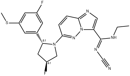 Imidazo[1,2-b]pyridazine-3-carboximidamide, N'-cyano-N-ethyl-6-[(2R,4S)-4-fluoro-2-[3-fluoro-5-(methylthio)phenyl]-1-pyrrolidinyl]-, [C(Z)]- Structure