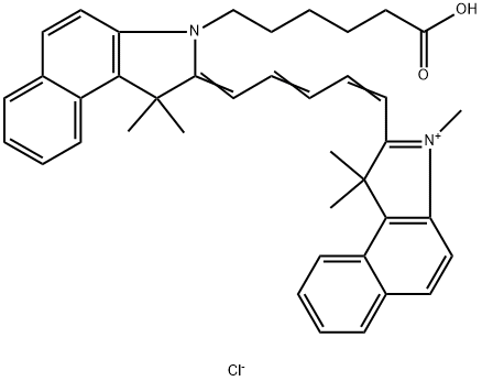 1H-Benz[e]indolium, 2-[5-[3-(5-carboxypentyl)-1,3-dihydro-1,1-dimethyl-2H-benz[e]indol-2-ylidene]-1,3-pentadien-1-yl]-1,1,3-trimethyl-, chloride (1:1) Structure