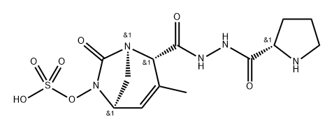 [(2S,5R)-3-methyl-7-oxo-2-[[[(2S)-pyrrolidine-2-carbonyl]amino]carbamoyl]-1,6-diazabicyclo[3.2.1]oct-3-en-6-yl] hydrogen sulfate Structure